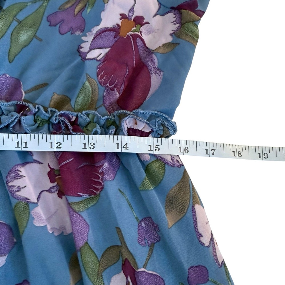 Women's Blue Purple Vivid Floral Print Maxi Dress Ruffle V-Neck Large Bloomcore - Picture 9 of 11